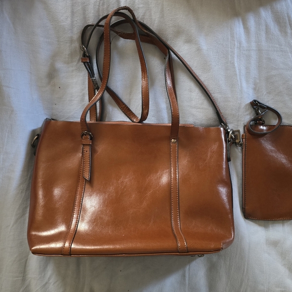 Brown Leather Purse with Wristlet - Picture 2 of 3